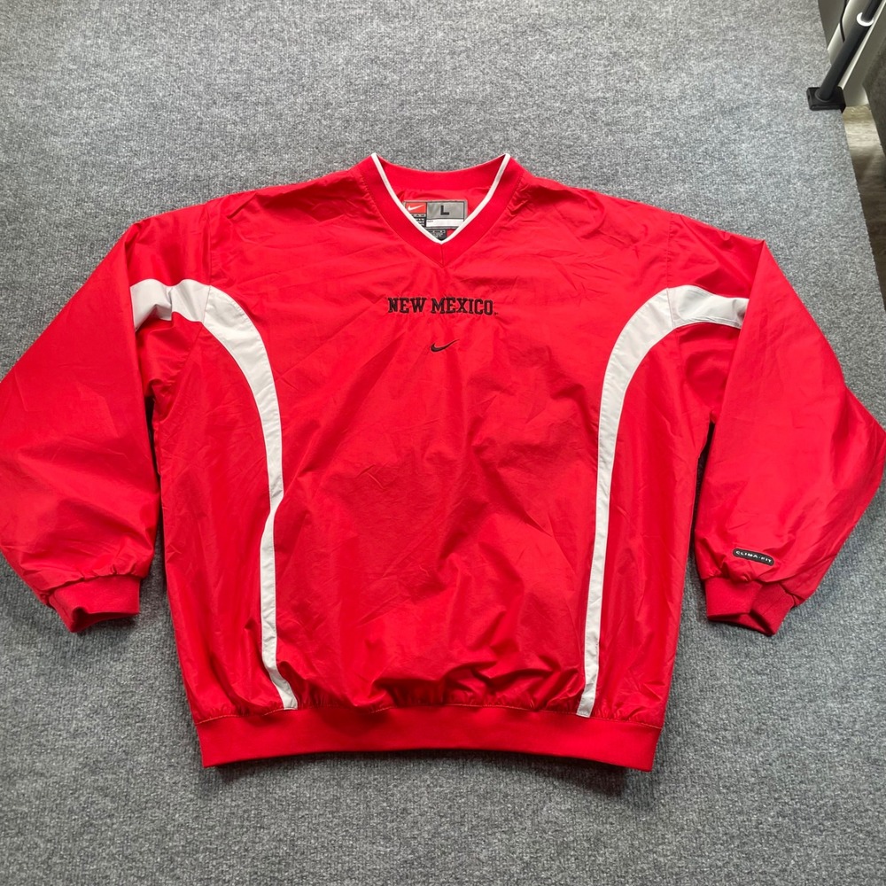 Nike Windbreaker Pullover Mens L Red New Mexico Lobos V-Neck Clima-FIT